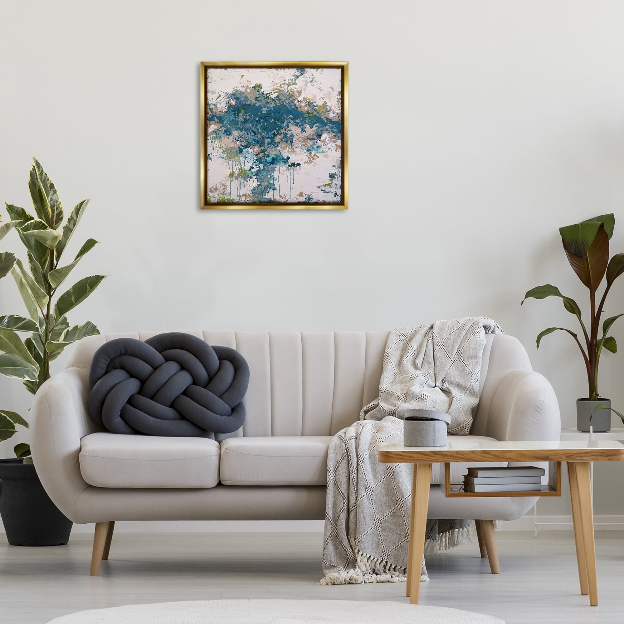Stupell Industries Chaotic Paint Drip Abstract Abstract Painting Gold Floater Framed Canvas Art Print Wall Art, 25 x 25