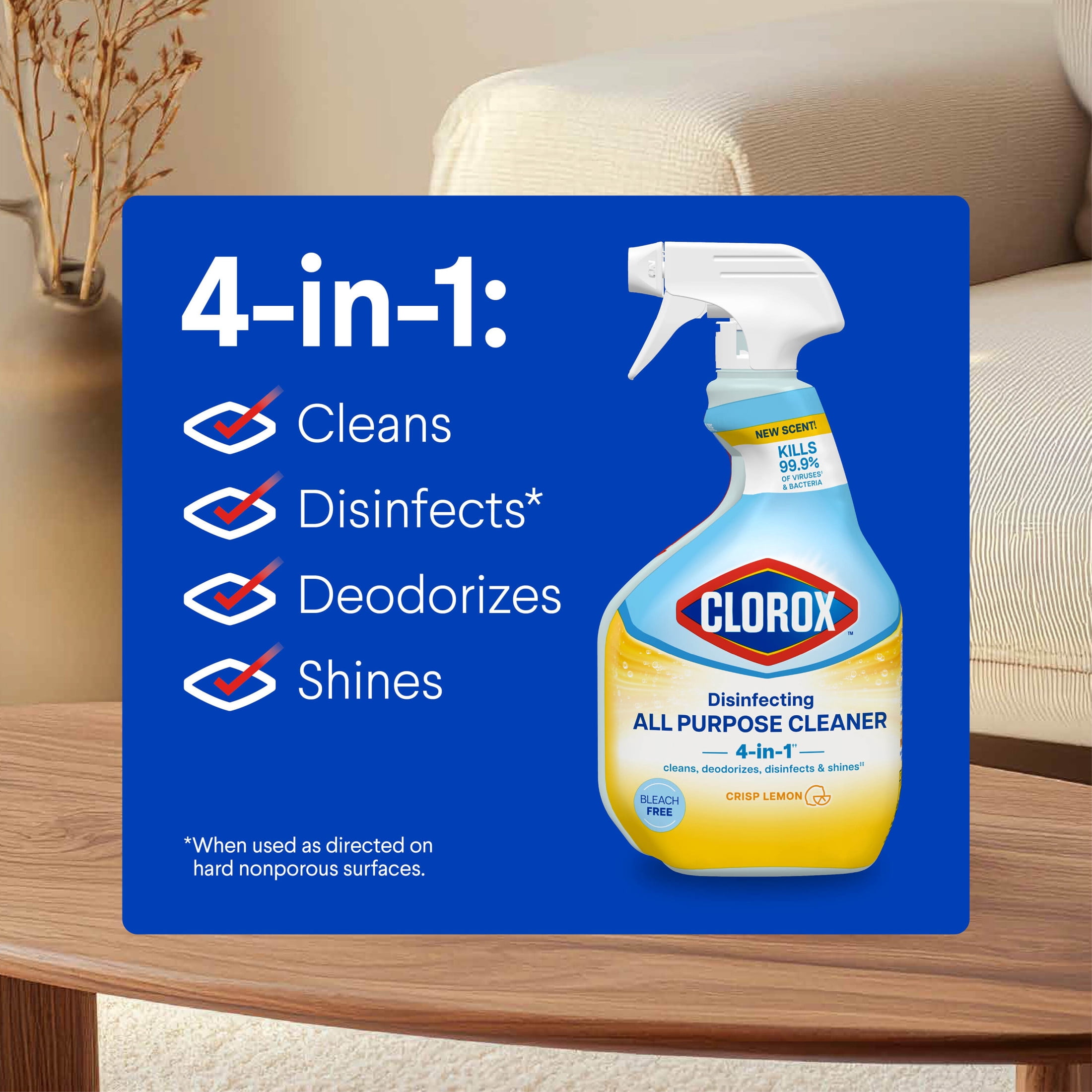 (2 pack) Clorox Disinfecting All Purpose Cleaner Spray, Crisp Lemon, 32 fl oz