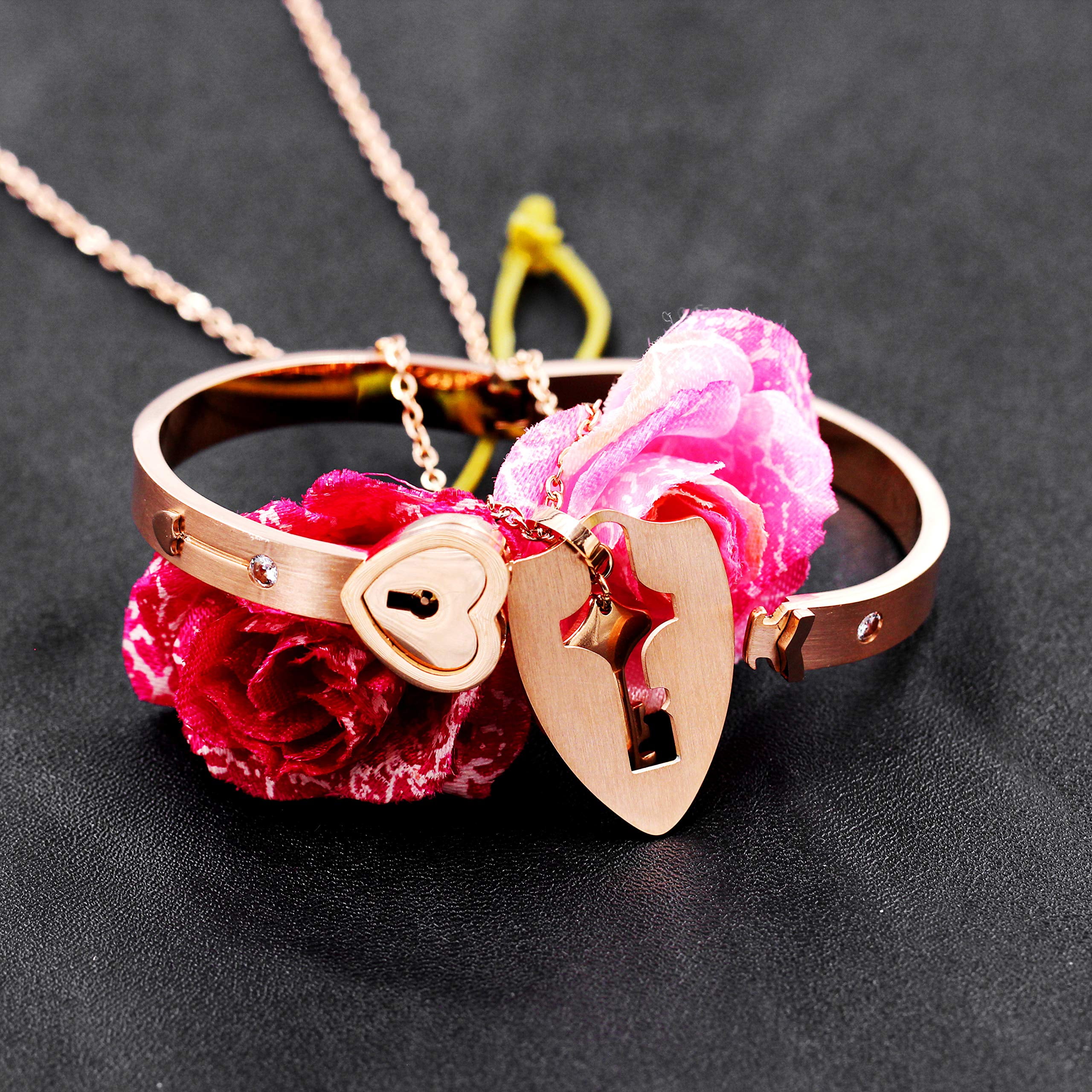 A Couple Lover Jewelry Sets Stainless Steel Love Heart Lock Bracelets  Bangles Key Pendant Necklace Couples - Jewelry Sets - AliExpress