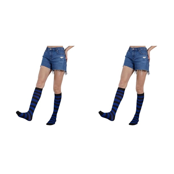 Sonducket Calcetines altos a rayas antideslizantes cálidos JK Día de San Valentín accesorios de mujer para diario fiesta de Halloween azul raya negra azul 2Conjunto