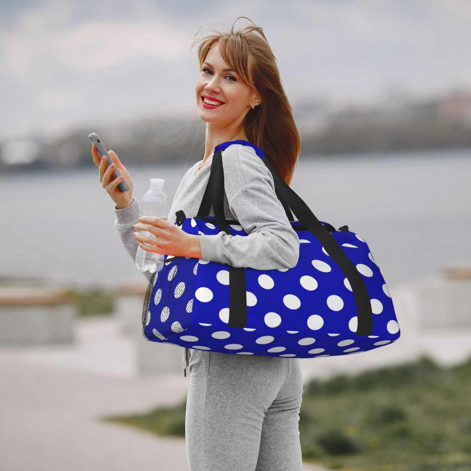 Fuzoiu Blue And White Polka Dot Print Travel Duffle Bag,Carry On Tote Bags,Duffel Bag,Sport Gym Bag, Hospital Bag for Labor and Delivery, Overnight Bag,Luggage Bag