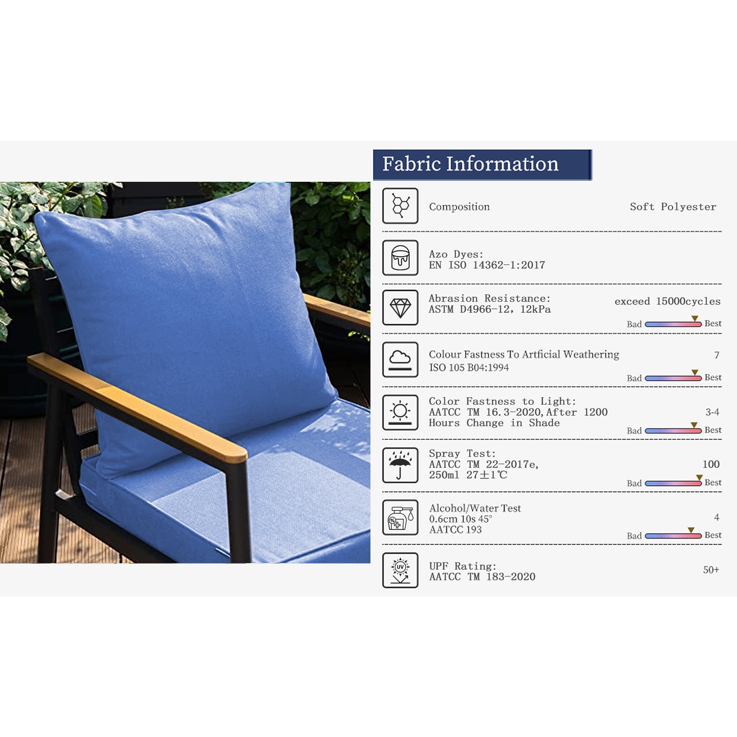 Outdoor Seat Cushions for Patio Furniture Set of 24x24 Inch for Waterproof Replacement Cushions with Removable Cover for Chair Yard Garden Deck,CobaltBlue