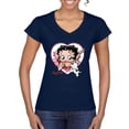 thumbnail image 1 of Wild Bobby Betty Boop Heart Blowing Kiss Dog Betty Boop Women’s Standard V-Neck Tee, Navy, XX-Large, 1 of 5