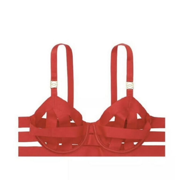 Victoria's Secret Luxe Unlined Balconet Strappy Banded Caged Bra Red Size  36D NWT