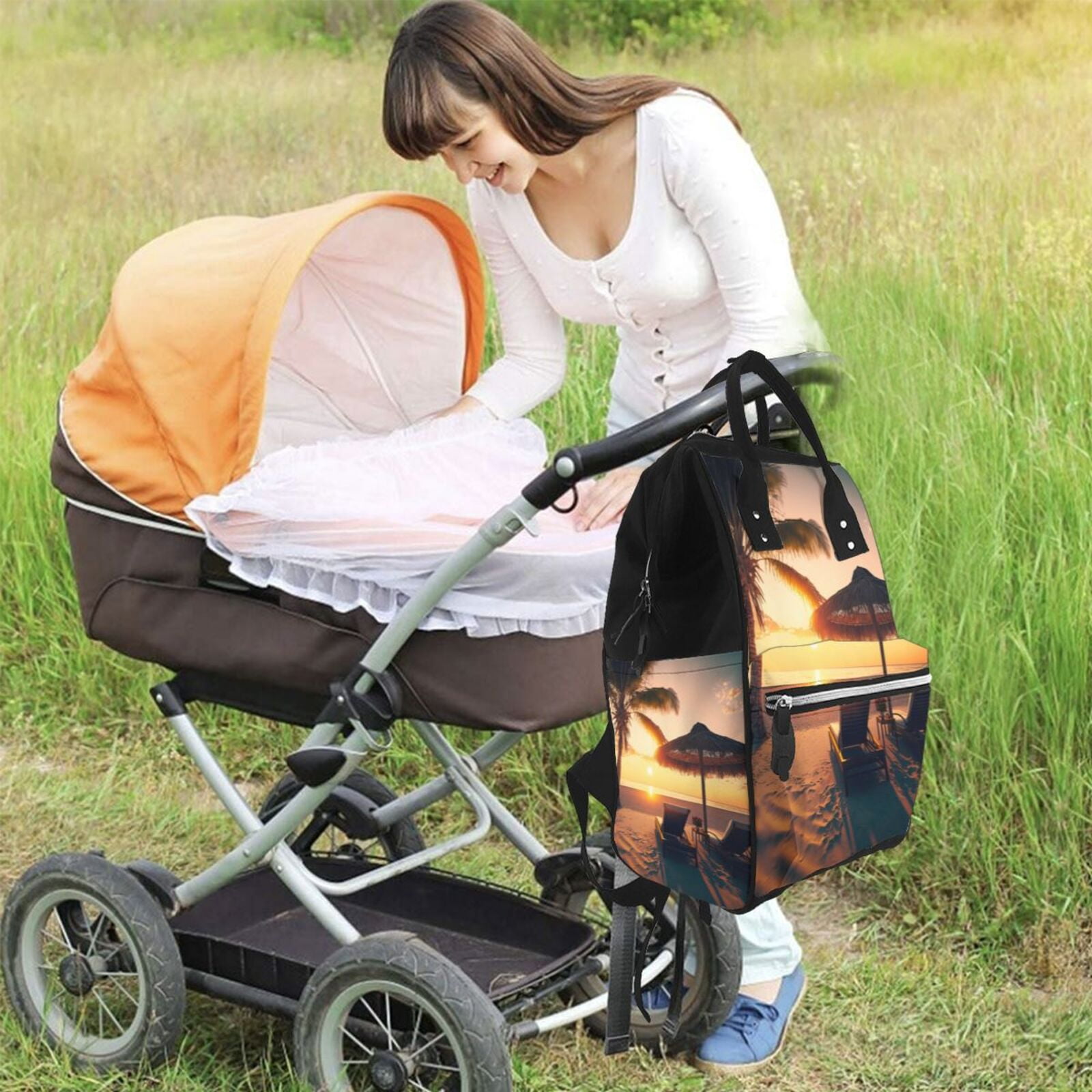 Fuzoiu Hawaiian Sunset Beach Print Diaper Bag Backpack,Baby Essentials Travel Tote,Multi function Waterproof Diaper Bag, Travel Essentials Baby Bag - Unisex