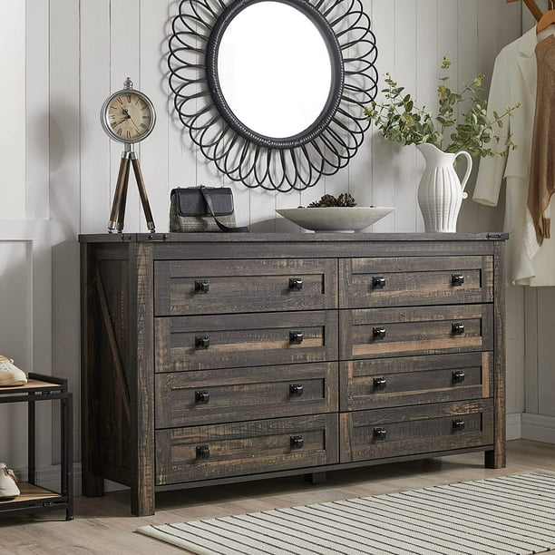 OKD 8 Drawers Dresser Chests for Bedroom Farmhouse, Wood Rustic Tall