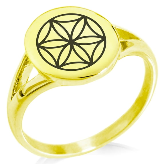 Stainless Steel Aphrodite Greek Goddess of Love Minimalist Oval Top Polished Statement Signet Ring