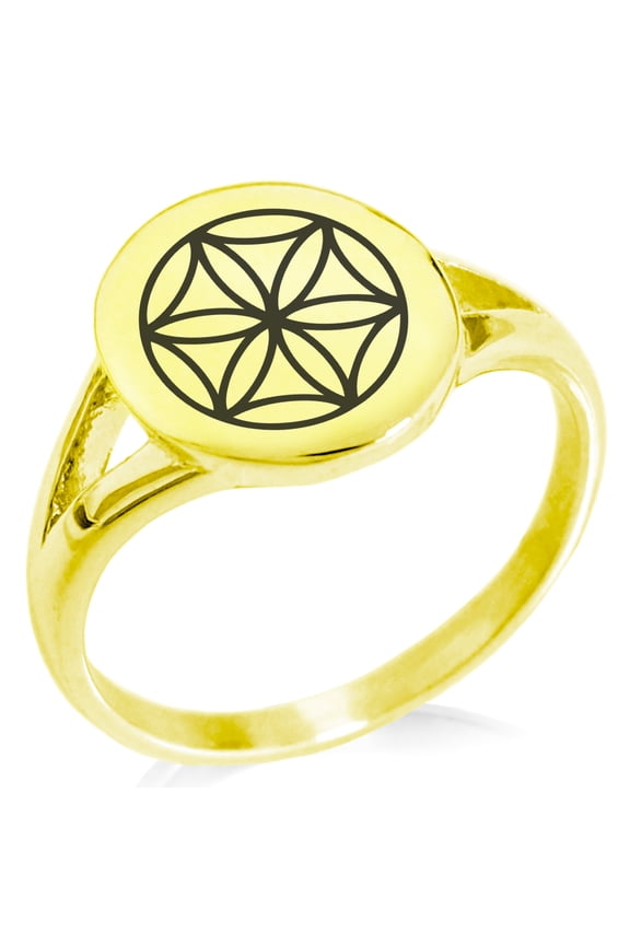 Stainless Steel Aphrodite Greek Goddess of Love Minimalist Oval Top Polished Statement Signet Ring