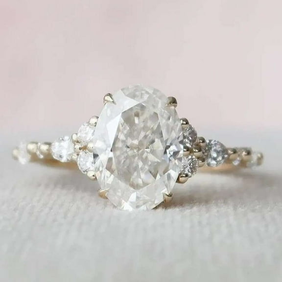 Jewelerix Gorgeous Moissanite Diamond Wedding Ring Delicate Yellow Gold Vermeil Engagement Ring Elegant Oval Cut Valentine Day Gift Ring