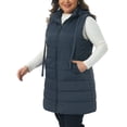 thumbnail image 2 of DARING DIVA Women's Plus Size Long Hooded Zip Up Puffer Vest 1X Navy Blue, 2 of 6