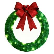 Christmas Wreath - Metal Wreath with LED Warm Light & Big Bow, Festive Christmas Decorations, Door Hanging Decor for Front Door or Indoor Holiday Ambiance, 11.8in/30cm, Green