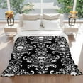 thumbnail image 5 of Black Horror Halloween Throw Blankets, Vintage White Skull Pattern Soft Fleece Blanket Decorative for Home Sofa Couch Chair Living Bedroom, 32x48 Inches,, 5 of 8