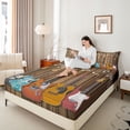 thumbnail image 4 of jejeloiu Modern Music Guitar Twin Sheet Sets,Old Wooden Plank Bedding For Adults 3 Pieces, 4 of 7