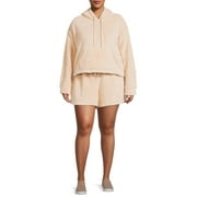 No Boundaries Juniors' Plus Size Cozy Faux Sherpa Hoodie and Shorts Set, 2-Piece