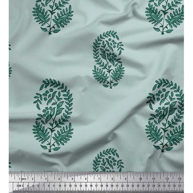 Soimoi Rayon Fabric Leaves Block Decor Fabric Printed Yard 56 Inch Wide