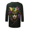 thumbnail image 5 of Cavosen Carnival Womens Casual Tops 3/4 Sleeves Mardi Gras Shiny Mask Graphic Print Tops Round Neck Party Festival Blouse Loose Trendy Holiday Shirts Dressy Party Funny T-Shirt M, 5 of 5