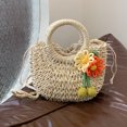thumbnail image 3 of Bolso hombro tejido a mano para mujer paja con cordón gran capacidad cruzado asa superior decorativa playa viaje, 3 of 9