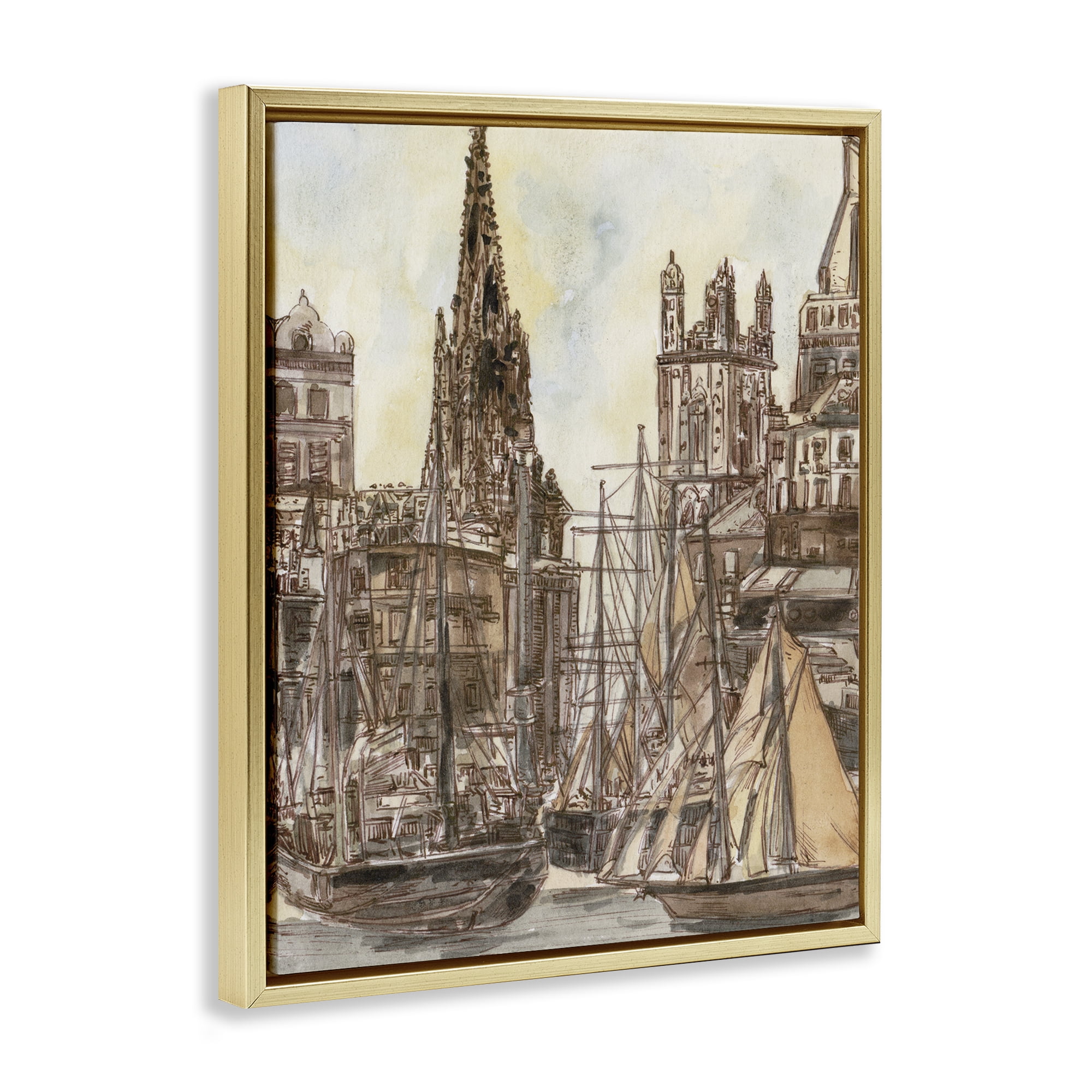 Stupell Industries Salted Remnants Harbor Gold Framed Floater Canvas Wall Art, design by Melissa Wang
