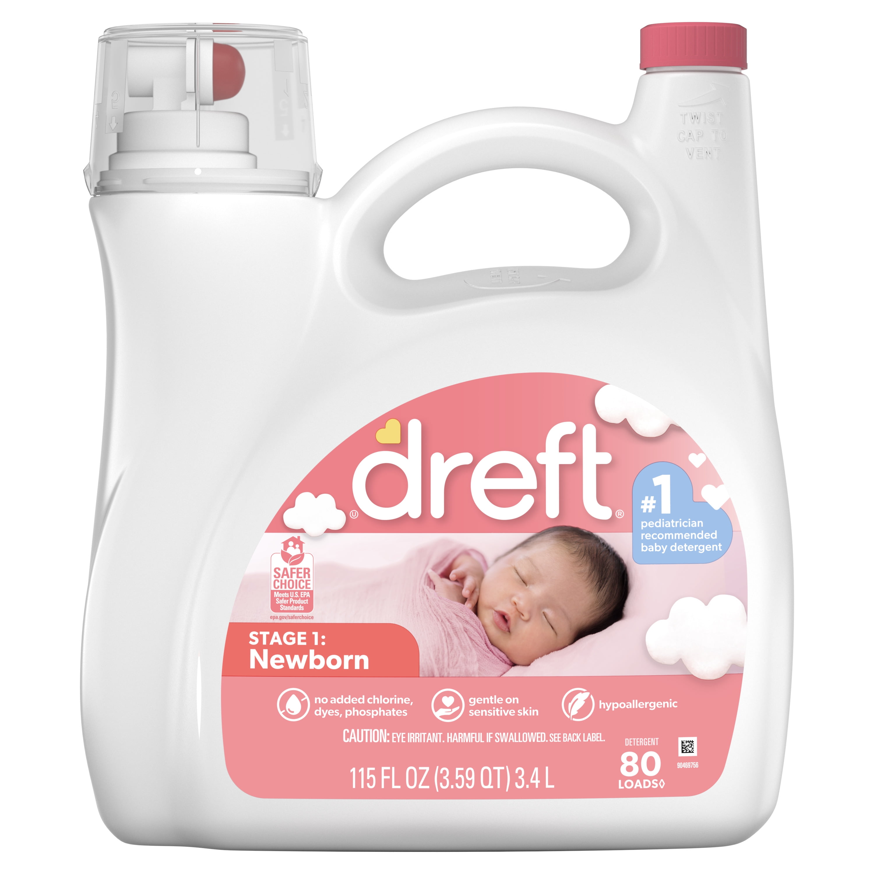 Dreft Stage 1 Newborn Baby Liquid Laundry Detergent, 80 loads, 115 oz
