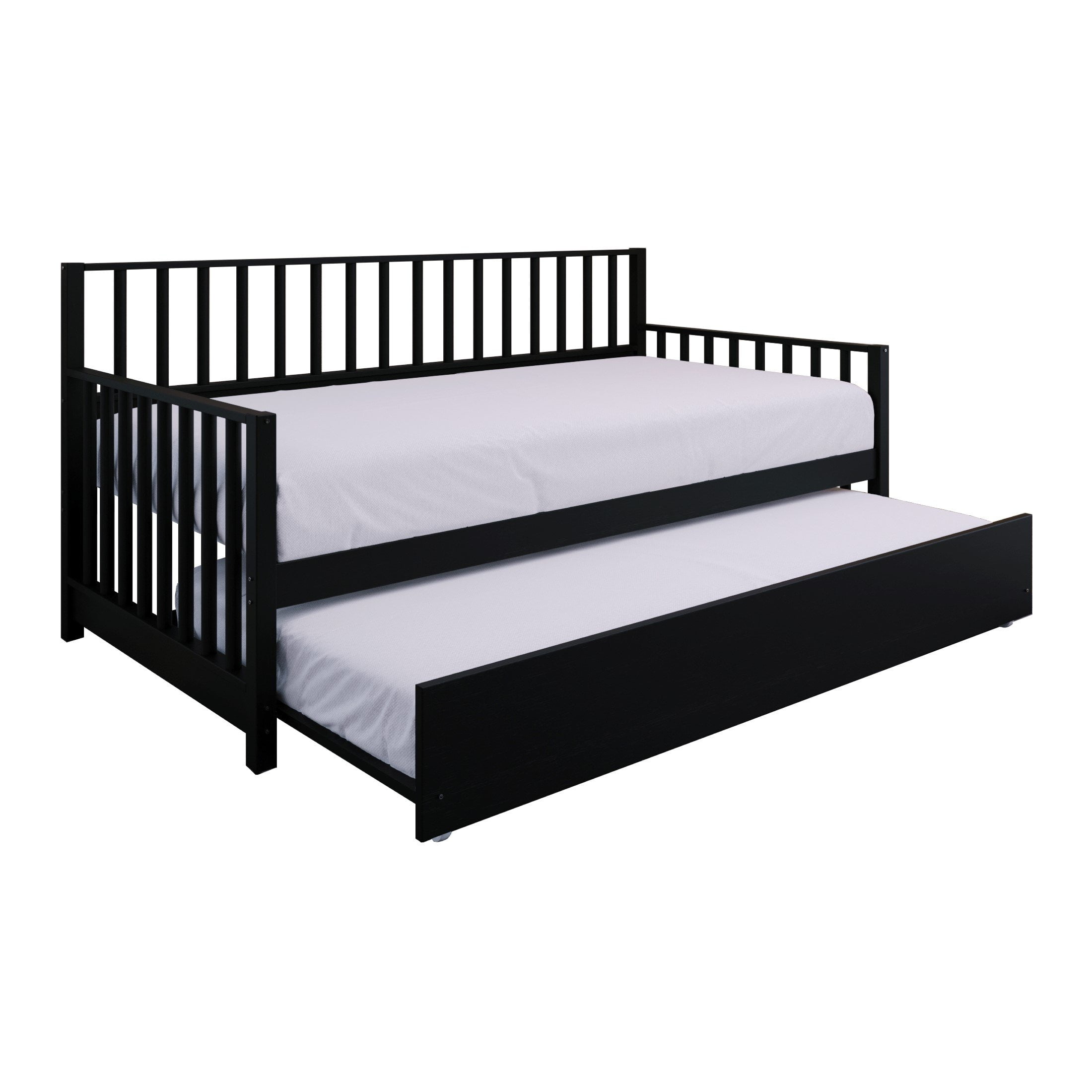 Castle Place Vintage Wood Twin Daybed with Trundle, Black