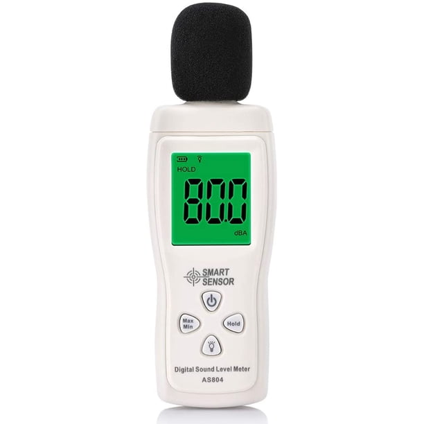 Medidor de nivel de sonido digital, Probador digital de decibelios, Medidor de decibelios profesional 30-130dBA, Datos mínimos/máximos, Batería baja, Pantalla LCD retroiluminada, Apagado automático, p JFHHH pequeña