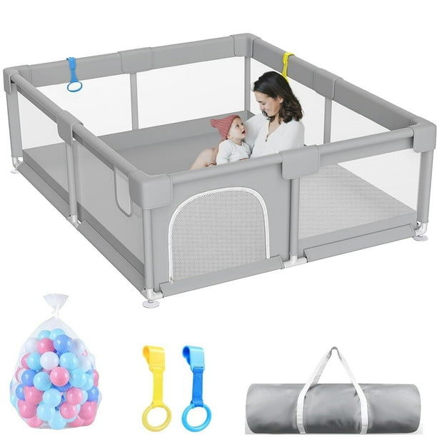Corral para Bebé 180 * 200cm, Corral de Juegos para Bebe con Pelotas Oceánicas, Anillos de Tracción y Bolsa de Almacenamiento, Malla Transpirable, Seguro y Plegable para Interior/Exterior