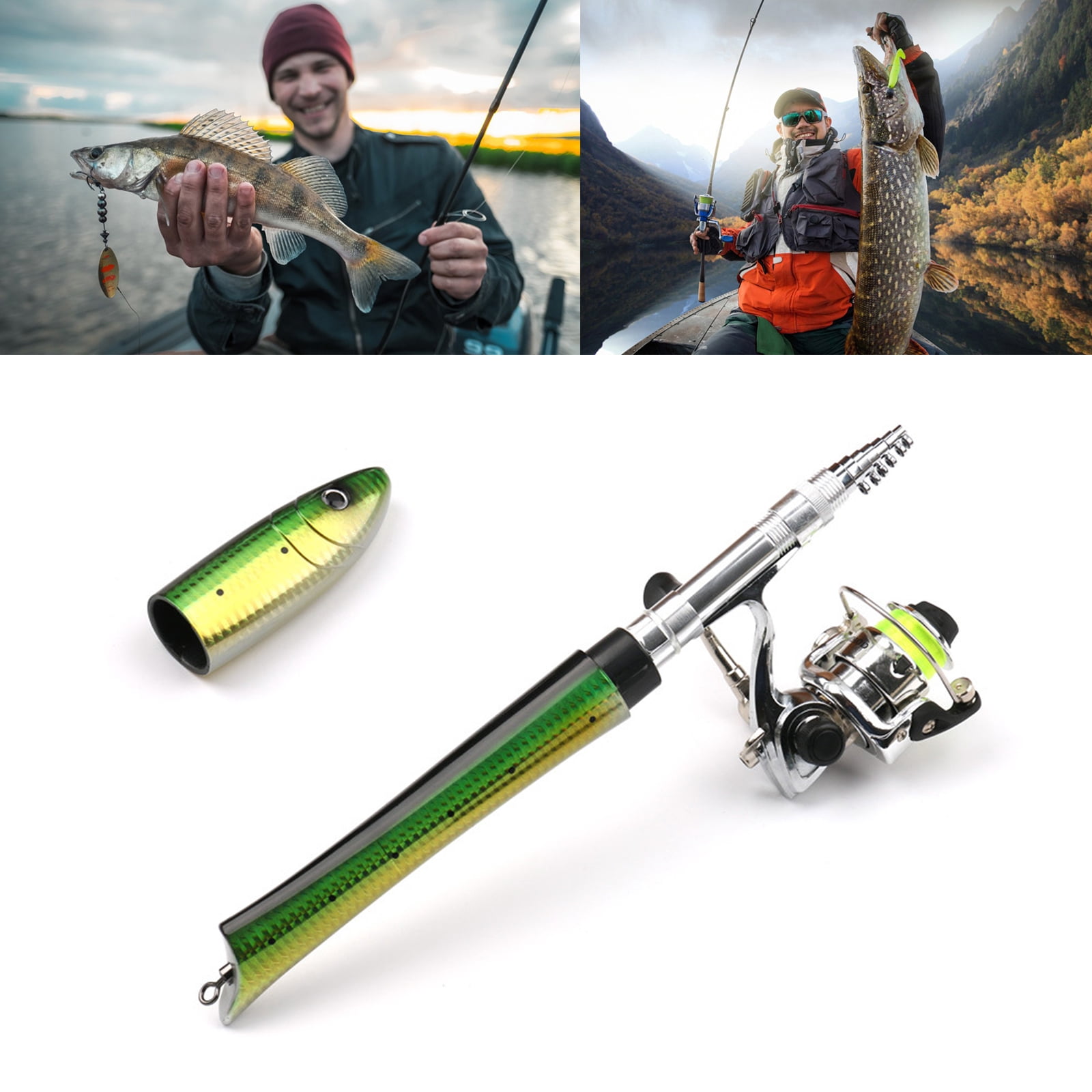 BIBABLYKE Portables Mini Pen Fishings Rod Fish Shaped Telescopic Spinnings Rod Lightweight Pocket Fishings Poles Easily to Use