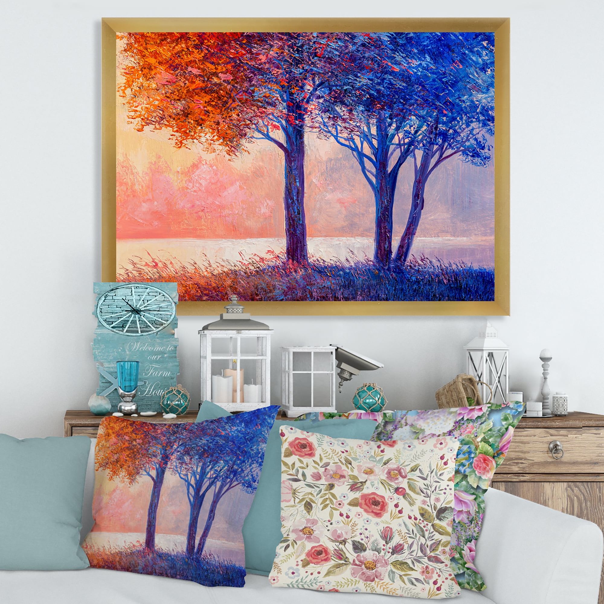 Designart 'Colorful Autumn Forest Trees Along Beautiful River' Lake House Framed Art Print
