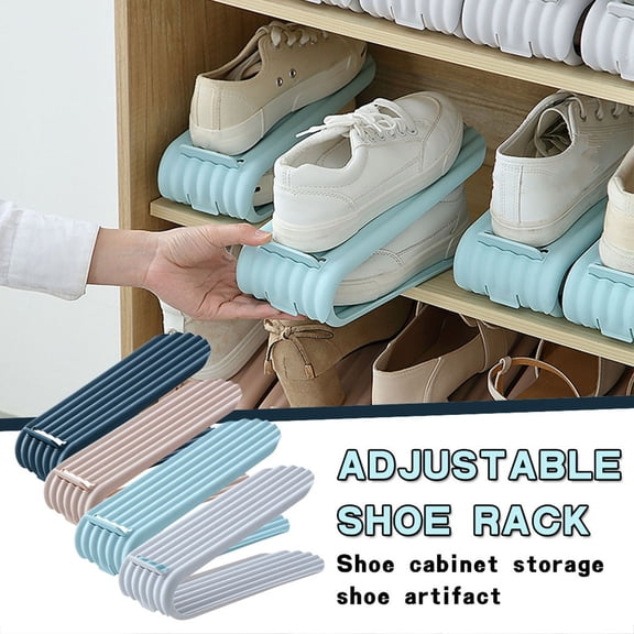 Space Saving Shoe Rack Adjustable Double Layer Shoe Organizer for Closet Cabinet Door Plastic Storage Solution for Sneakers Boots Flats