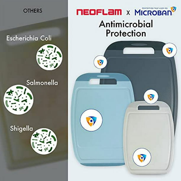 Neoflam Microban Protection Cutting Board 3 Piece Set, Stain & Odor/BPA Free, Reversable Board, Upgraded Larger Juice Groove, Non-Slip EZ Grip