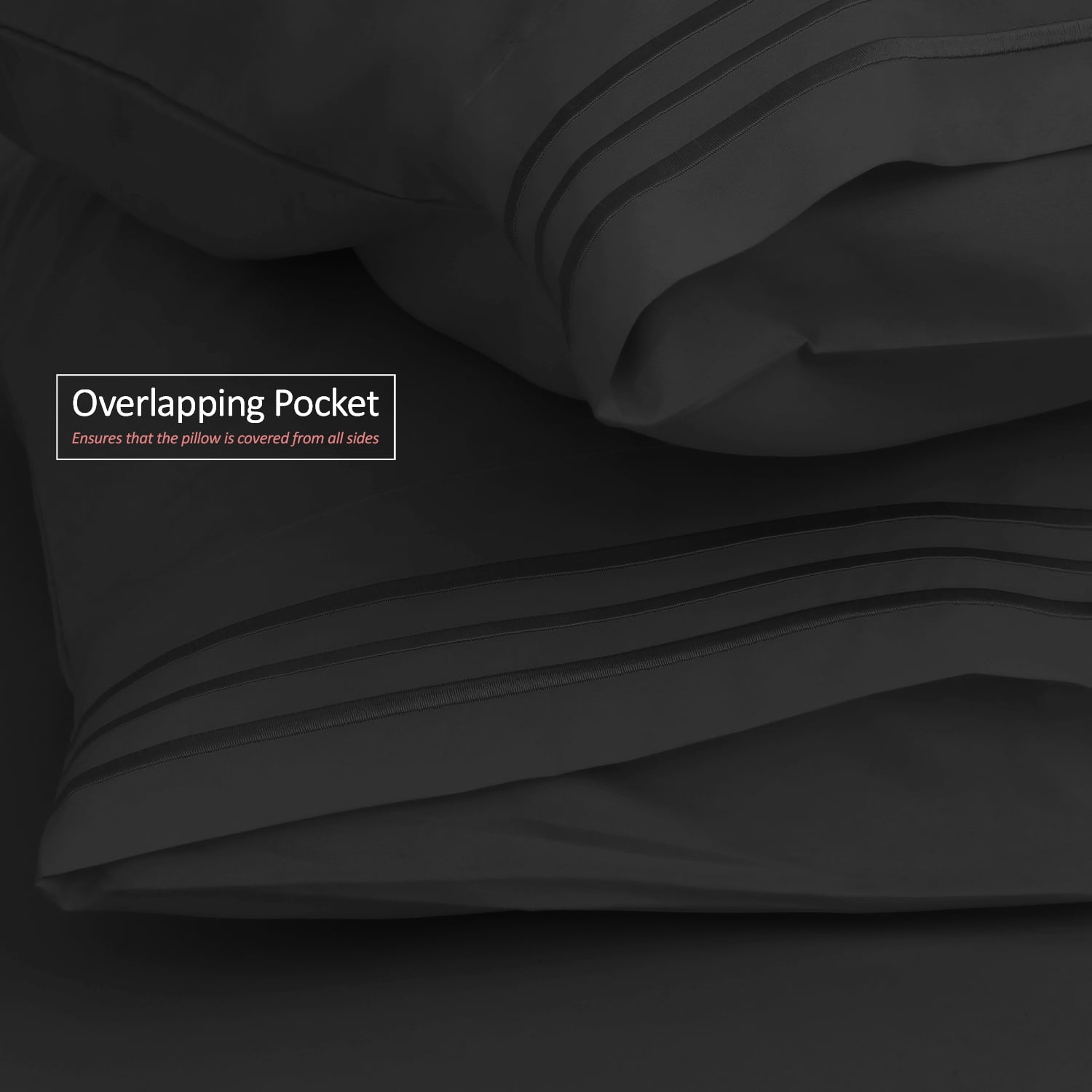 Clara Clark Premier 1800 Microfiber Collection 3-Line Bed Sheet Set, Full Size, Black