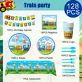 thumbnail image 3 of Train Birthday Supplies, 128pcs Train Party Tableware - Blue Plates Cups Napkins Banner Tablecloth Etc Birthday Party Tableware Set, 3 of 7