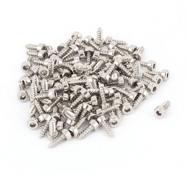 Tornillos autorroscantes de cabeza hexagonal con rosca macho niquelados de 2 mm x 6 mm, 100 piezas