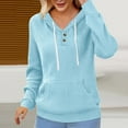 thumbnail image 2 of BiZtdJrK Womens Waffle Pullover Hoodie Long Sleeve Oversized Drawstring Sweatshirt with Pocket Casual Athletic Gym Hooded Sweatshirt Light Blue L, 2 of 5