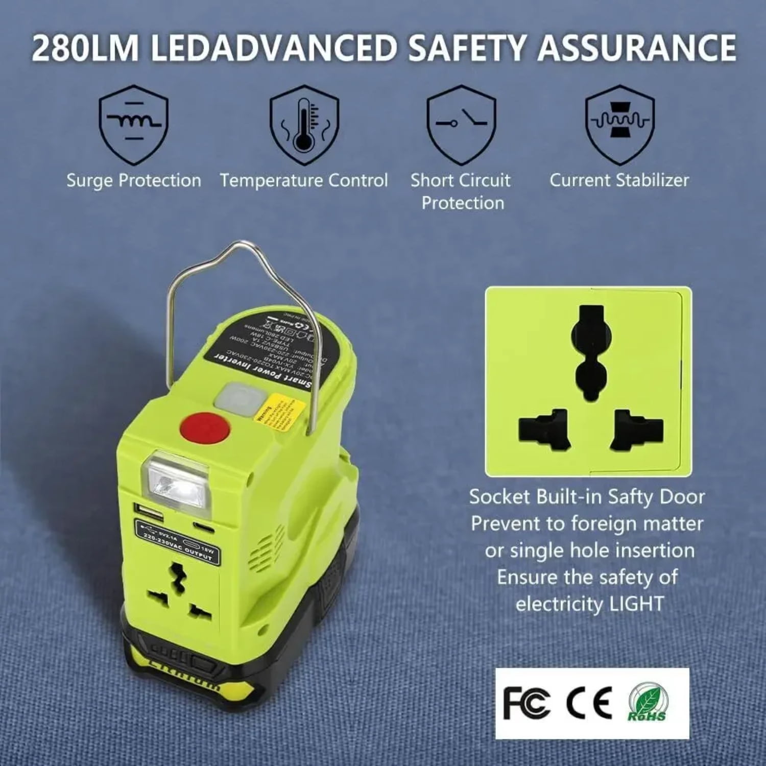LNJLAN 200W Power Inverter Generator for  18V Lithium Battery DC 18V To AC 120V 220V Portable Power Station with 280lm LED Light