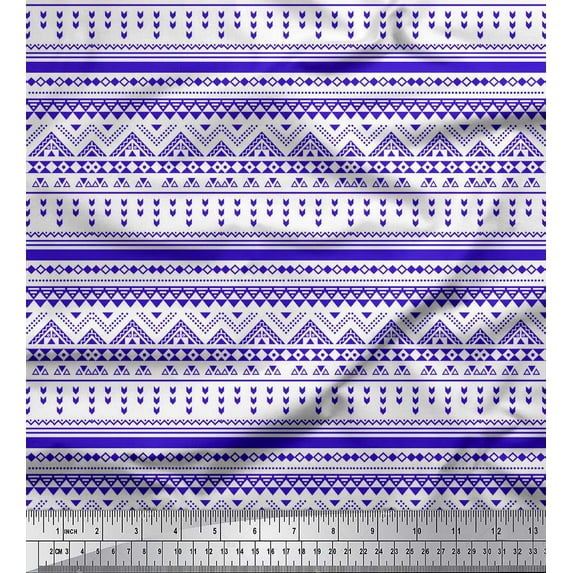 Soimoi Blue Heavy Canvas Fabric Aztec Geometric Decor Fabric Printed Yard 58 Inch Wide