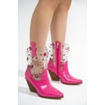 thumbnail image 5 of Cape Robbin Women Cowgirl Cowboy Western Ankle Boots Pointy Toe Rhinestone Studs Short Heel Clear Booties CHRIENA Hot Pink Fuchsia 7, 5 of 6