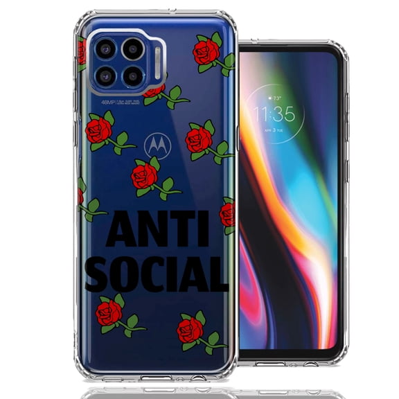 MUNDAZE for Motorola One 5G Anti Social Roses Design Double Layer Phone Case Cover
