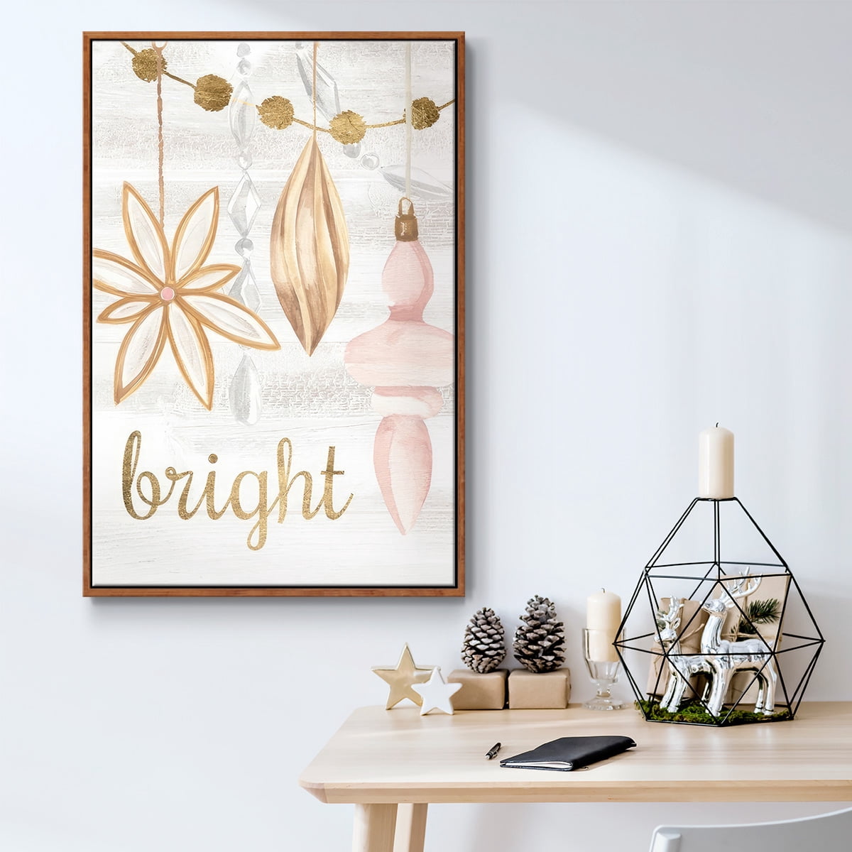 Elegant Ornaments Collection B - Framed Gallery Wrapped Holiday Canvas - 17 x 25 - Rosewood Frame