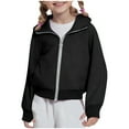 thumbnail image 2 of idosla Girls Cropped Hoodies with Thumb Hole Pocket Fleece Lined Zip Up Jacket Active Workout Hooded Sweatshirts (Black, 11-12 Years）, 2 of 6