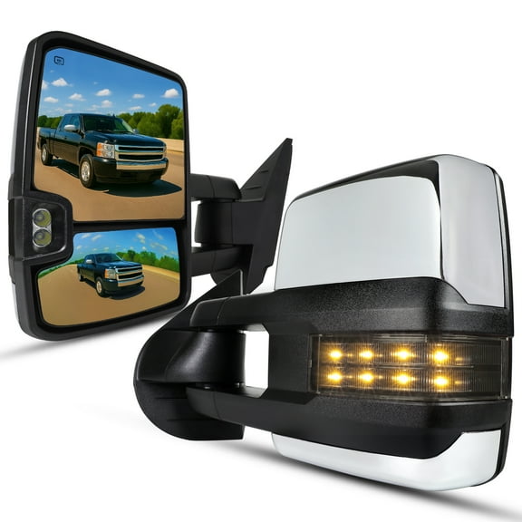 Spec-D Tuning Facelift Style Power Heated Towing Mirrors Chrome w/Smoke LED Signal Compatible with 2007-2013 Chevy Silverado GMC Sierra 1500 2500HD 3500HD Left Right Pair