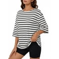 thumbnail image 2 of MOYIKO Striped T Shirts for Women 3/4 Length Sleeve Crewneck Casual Loose Fit Tees Summer Tops, 2 of 7