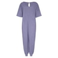 thumbnail image 3 of TrendOFT Combinaison Décontractée d'Été pour Femmes, Col en V, Manches Mi-Longues, Ample, Violet L, 3 of 5