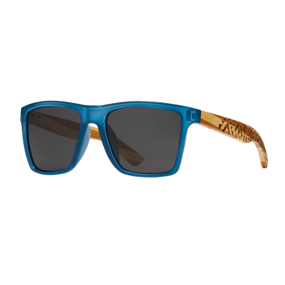 Everest Blue/Engraved Bamboo Square Polarized Sunglasses, Smoke Lens, Recycled Plastic Frame, Stylish, 100% UVA/UVB, Eco-Friendly Sunglasses by Blue Planet
