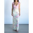 thumbnail image 4 of ZAXARRA Women Lace Patchwork Mesh Dress Floral Print Cutout V-Neck Maxi Dresses Backless Slit Summer Party Dress, 4 of 9