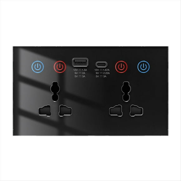 Enchufe Inteligente Tuya Wi-Fi con USB Tipo C, Enchufe de Pared Universal 4 en 1, Monitor de Potencia, Interruptor Táctil, Color Negro.