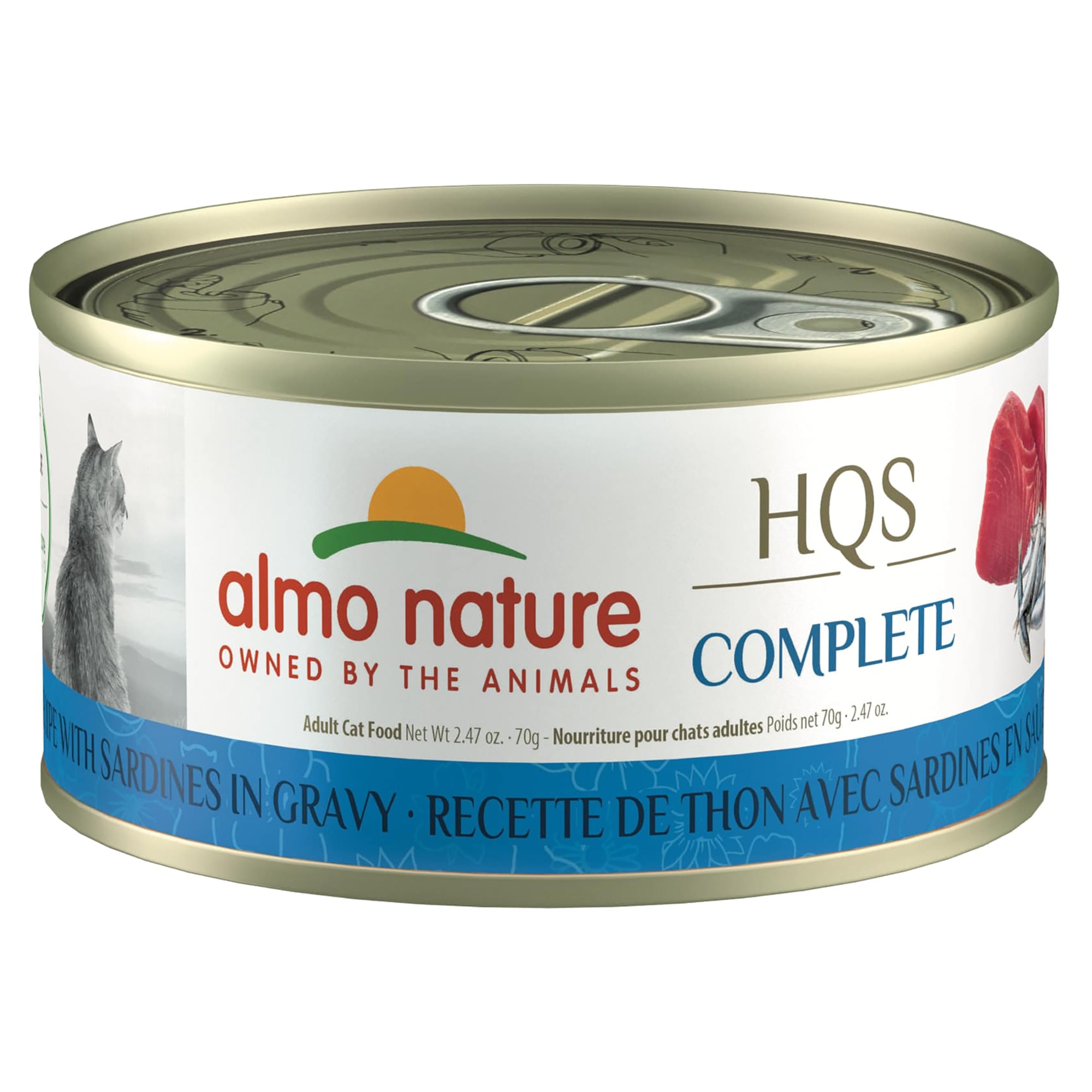 Almo Nature: HQS Complete Cat 12 Pack: Tuna Recipe With Sardines In Gravy - 2.47oz Cans, Adult Cat Canned Wet Food, Grain Free, Daily Meal