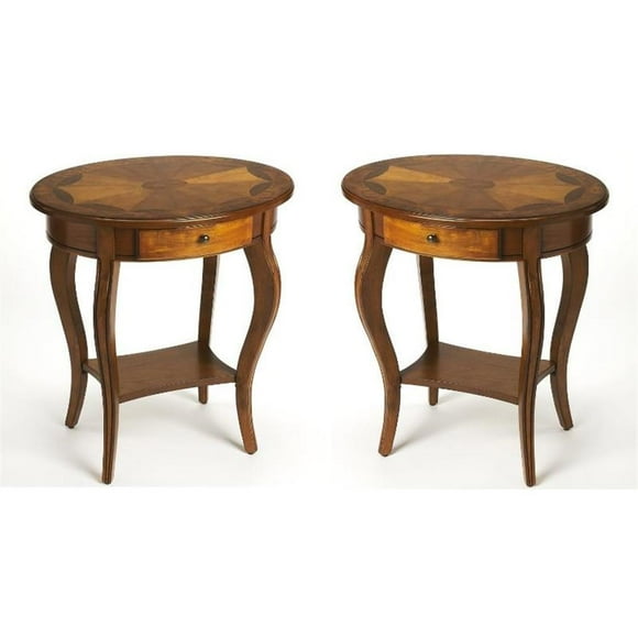 Home Square Specialty Oval Accent Table in Olive Ash Burl - Set of 2