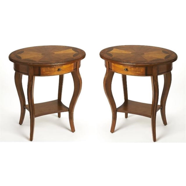 Home Square Table d'Appoint Ovale Spécialisée en Liseré de Frêne Olive - Ensemble de 2