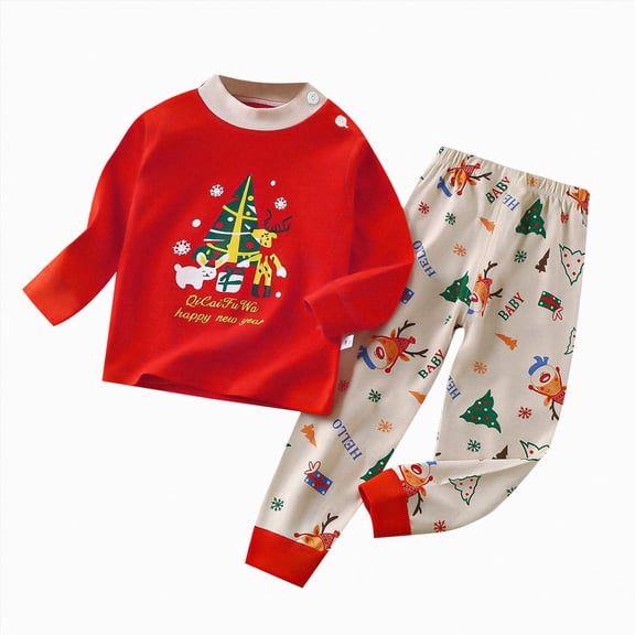 Quealent Toddler Boys Christmas 2 Piece Outfits Baby Girls Cute Xmas Graphic Clothing Sets Fall Winter Thermal Cotton Pants Set (Red, 18-24 Months)
